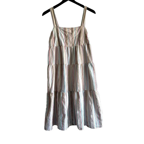 Madewell Tall Button-Back Tiered Dress in Textural Rainbow Stripe - Picture 2 of 7